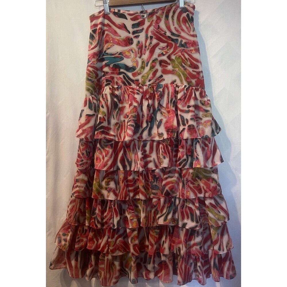 TUNIQUE Festive Art to Wear Colorful Eclectic Gypsy Ruffle Tiered Skirt M